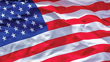 American flag waving in the wind.