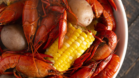 Crawfish Boil with potatoes and corn on the cob